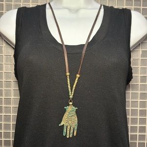 Brass & Leather Hamsa Necklace